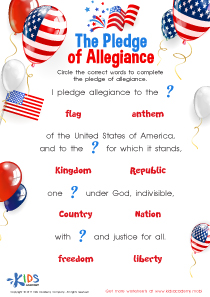 The Pledge of Allegiance Worksheet: Printable for Children
